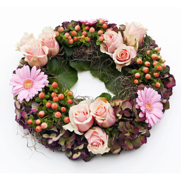 Couronne roses pastel